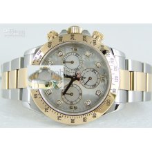 Luxury Mens Automatic 18kt Gold & Ss Diamond Pearl 40mm Daytona