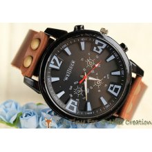 Man Leather Watch Vintage Retro Stylee WH22