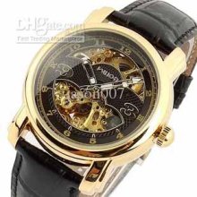 Man Leather Watches Mechanical Mens Sport Stainless Dive Watch Gold