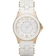 Marc By Marc Jacobs Women Medium 36mm Yellow Gold Layered White Poly-u Mbm2526