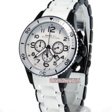 Marc Jacobs Ladies Chronograph White Silicone & Black Steel 40mm Mbm2574