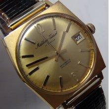 Mathey Tissot Men's Swiss Made 17Jwl Automatic Gold Watch w/ Bracelet