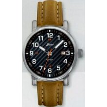 Mecaline Eta Automatic Watch W/ Carbon Fiber Dial & Tan Leather Strap