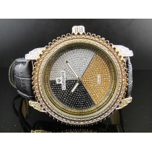 Men Ice Time Real Genuine 12 Diamond Gold Finish Watch Multi Color Face Sg-06