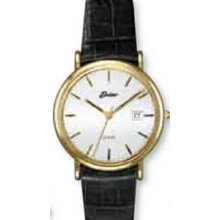 Men`s Quartzline Strap Roman Numeral Gold Watch W/ Long Leather Strap