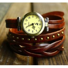 Men Wrist Watch, Real Leather Wrist Watch.Rivet Wrap watch,Retro style watch, Women Watch FYB012