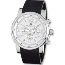 Mens Black Rubber Band Wht Dial Chronograph Watch