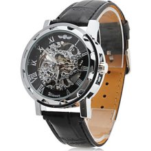 Men's Casual Wrist Watch Skeleton Automatic Mechanical Black White Red Dial