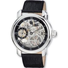 Mens Charles Hubert Leather Band Black Skeleton Dial Watch Xwa3267