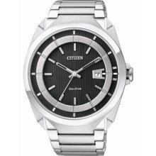 Mens Citizen Eco-drive Stainless Steel Watch Black Dial Aw1011-54e