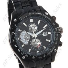 Mens Curren Stainless Steel Quartz Watch With Black Face & Finish Time &date