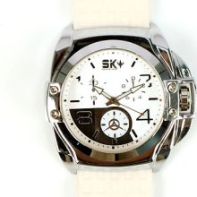 Mens Dressy Casual 2 Tone Analog Metal Silicon Straps Analog Wrist Watch White