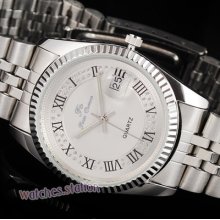 Mens Elegant Silver Stainless Steel Quartz Crystal Wrist Watch Date Gift