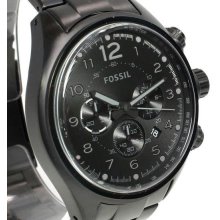 Men's Fossil Flight Black Stainless Steel Case and Bracelet Chronograph Black Di