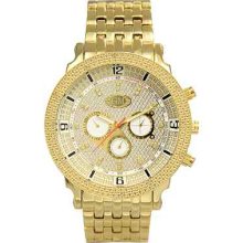 Mens Grand Master Gold Tone Steel Band Round Case .15ct Diamond Watch Gm21-29y