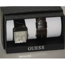 Mens Guess Black Leather Chronograph Dial Watch 2 Pcset