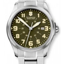 Men's Infantry Vintage Stainless Steel Case and Bracelet Green Tone Di