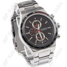 mens new curren stainless steel chrome watch w/ black ,red ,white & siver face