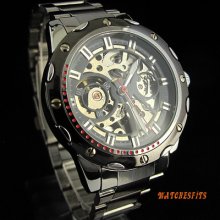 Men's Partially Transparent Dial Stainless Steel Band Automatic Mechanical Watch