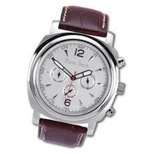 Men's Personalized Chronograph Watch with Brown Leather Strap (17 Characters) lacoste