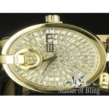 Mens Princess Cut Lab Diamond Ice Face Watch Leather Band Classic Bling Master