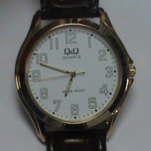 Mens Q & Q Watch By Citizen Easy To Read Numbers White Padded Stitch