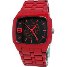 Men's Red Tone Plastic Resin Case and Bracelet Black Tone Dial Quartz