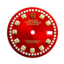 Mens Rolex Datejust Aftermarket Diamond String Dial, Red, Yellow Gold