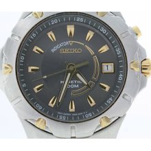 Mens Seiko Kinetic Two Tone Stainless Steel Gray Dial Watch W/ Date Display