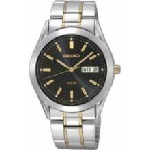 Men's Seiko Solar Two-Tone Stainless Steel Watch with Black Dial (Model: SNE047) seiko