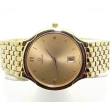 Mens Solid 18kt Yellow Gold Omega Quartz Bracelet Date Watch 71gr