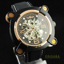 Mens Special Black Hollow Transparent Dial Silicone Band Automatic Watch