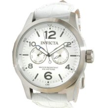 Men's Specialty Stainless Steel Case Silver Dial White Leather Strap Day and Dat