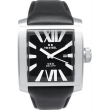 Men's Square Stainless Steel Ceo Goliath Quartz Black Dial Black Leath