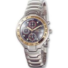 Mens Stainless & 18K Black Dial Chronograph Watch