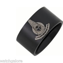 Men's Stainless Steel Black Finish Masonic Freemason Mason Past Master Ring