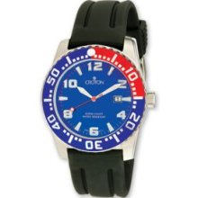 Mens Stainless Steel Blue/Red Dial Silicone Band Quartz Watch