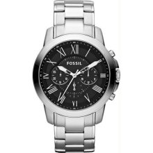 Men's Stainless Steel Case and Bracelet Black Dial Chronograph Roman Numerals