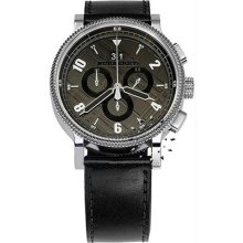 Men's Stainless Steel Case Gray Dial Chronograph Leather Strap Date Display