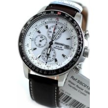 Men's Stainless Steel Case Solar Flight Quartz Alarm Chronograph White