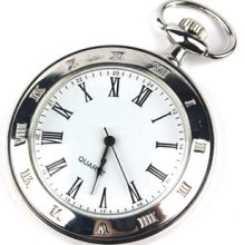 Mens Stainless Steel Case White Dial Roman Numbers Modern Pocket Watch