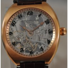 Mens Stuhrling Original Chernabog Mechanical Rosetone Skeleton Leather Watch