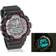 Men's Stylish Water Resistant Analog & Digital Watch (Pink)