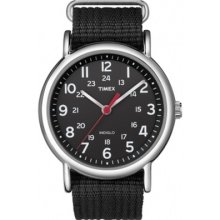 Mens Timex Indiglo Weekender Black Nylon Canvas Black Dial Sport Watch T2n647