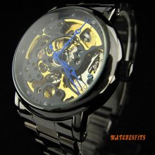 Men's Transparent Dial Stainless Steel Band Automatic Mechanical Watch