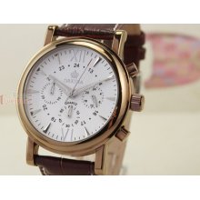 Mens White Case Subdial Military Quartz Claret Leather Genuine Wrist Watch