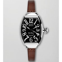 Miami Beach by Glam Rock Large Leather-Strap Curved Watch, Brown