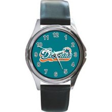 Miami DolphinsUnisex Silver-Tone Round Metal Watch 03