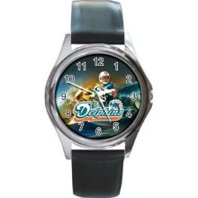 Miami DolphinsUnisex Silver-Tone Round Metal Watch 10