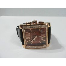 Michael Kors Chocolate Leather Rose Gold Gia Chronograph Glitz Watch Mk5675 $180